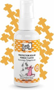 Protector Solar para Perros LOTI LOTA con SPF 50, adecuado para proteger la piel de tu perro contra los rayos UV.